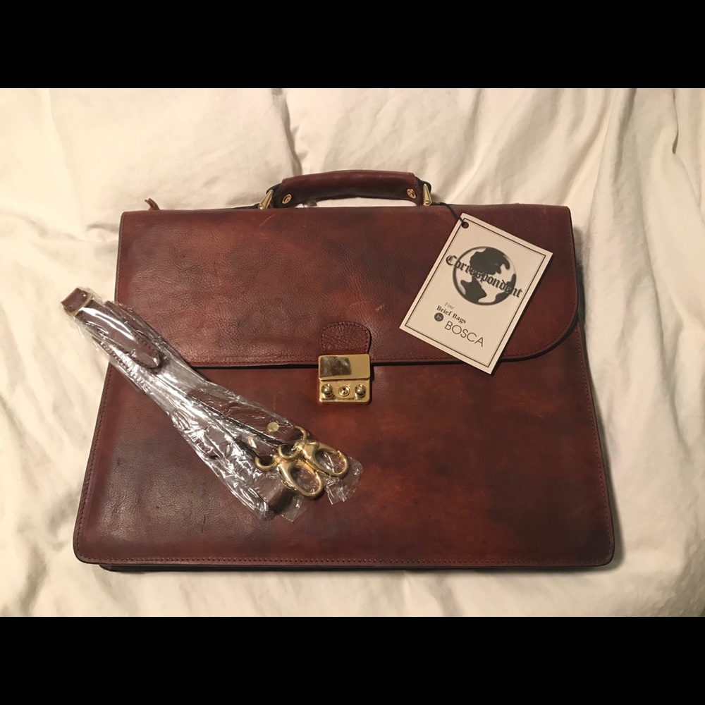 NEW Bosca Leather Double Gusset Brief Bag